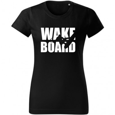Bavlněné černé tričko s potiskem WAKEBOARD 7 - vel. XS dámské